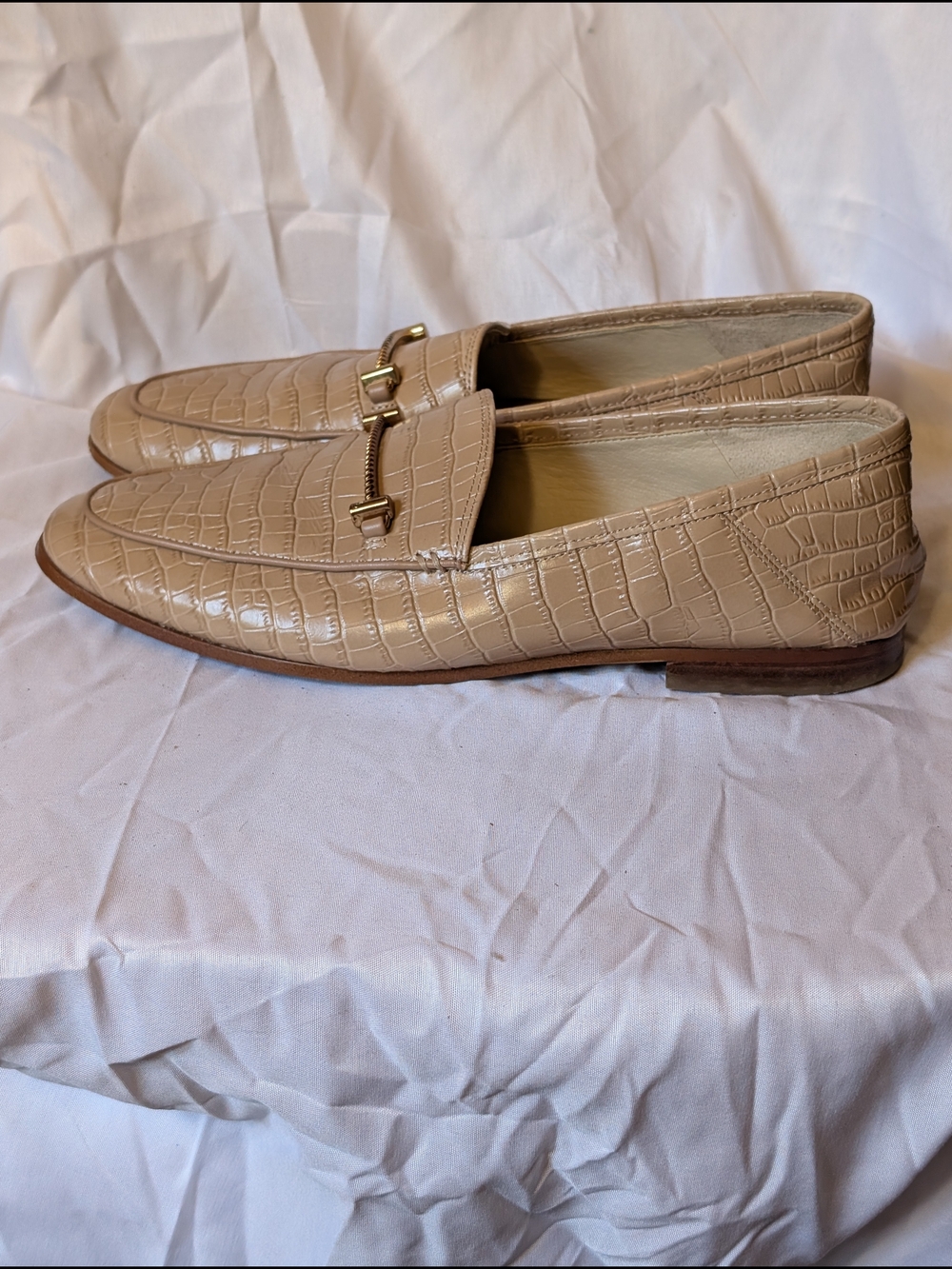 Sam Edelman Beige Croc-Embossed Leather Bit Loafers - Women - Picture 2 of 9
